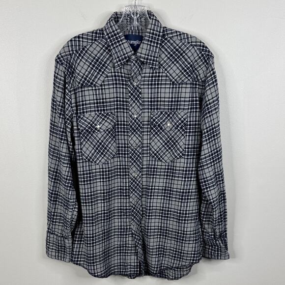 Wrangler Shirt Men's M Western Pearl Snap Plaid Cowboy Western Button Up Shirt - Picture 1 of 8